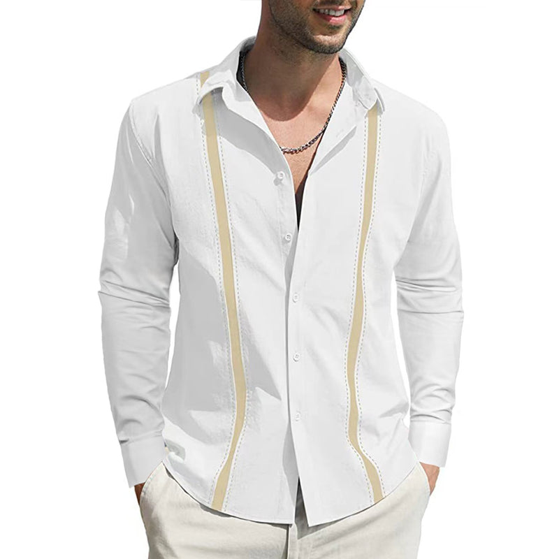 Men's Lapel Colorblock Long Sleeve Cardigan Shirt