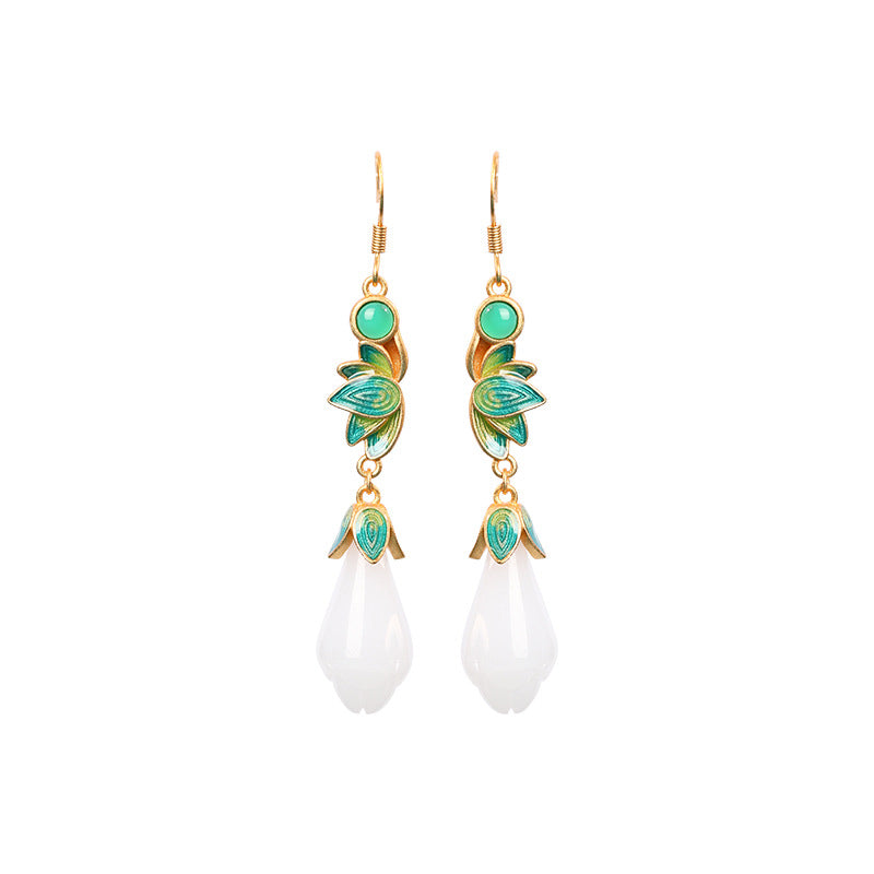 Enamel Drop Glaze Magnolia Flower Earrings