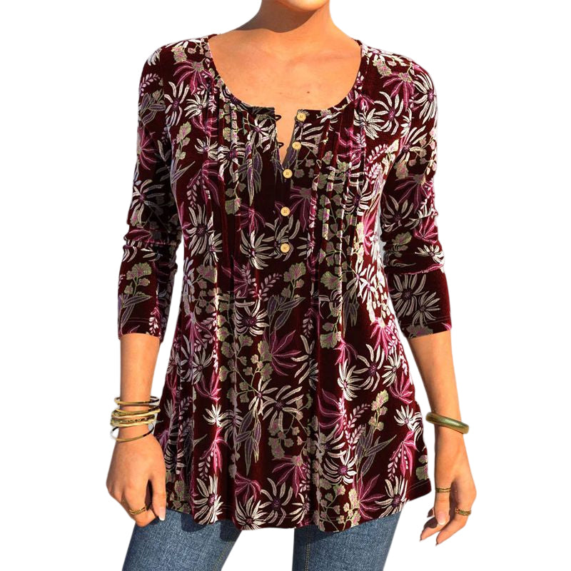 Floral Print Split Neck Top