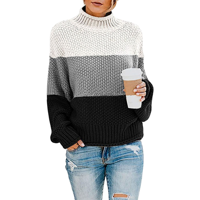 Thick Line Colorblock Turtleneck Sweater