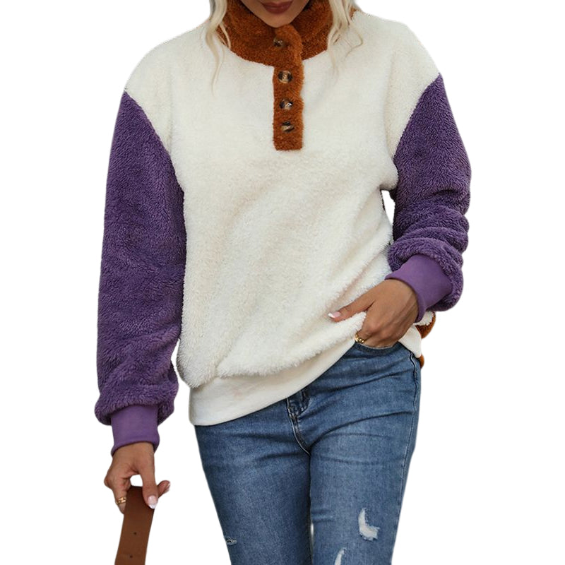 Paneled Long Sleeve Plush Sweatshirt
