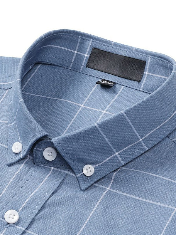 Men's Casual Color Contrast Plaid Long Sleeve Shirt