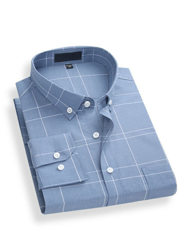 Men's Casual Color Contrast Plaid Long Sleeve Shirt