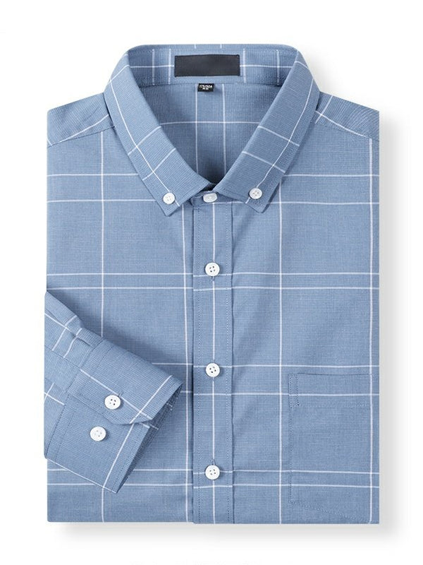 Men's Casual Color Contrast Plaid Long Sleeve Shirt