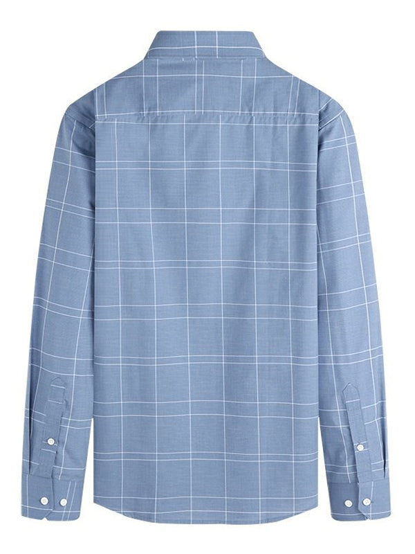 Men's Casual Color Contrast Plaid Long Sleeve Shirt