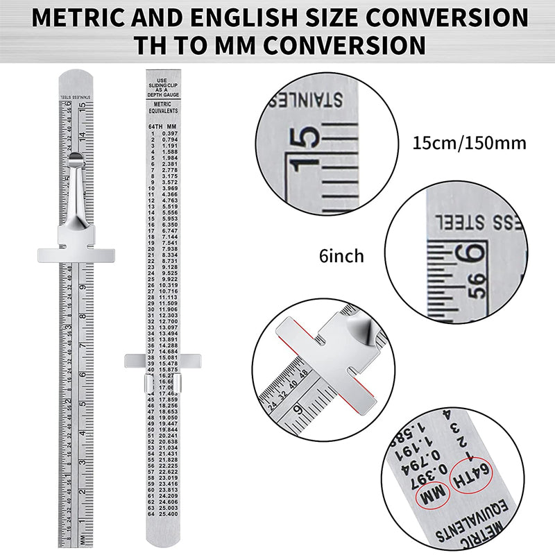 Stainless Steel Ruler with Detachable Clip