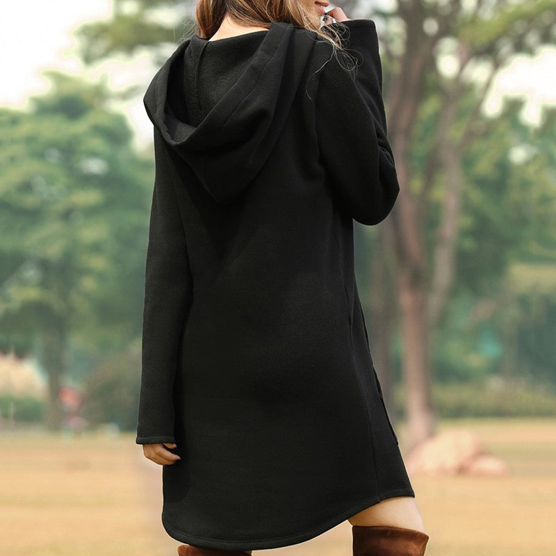 Christmas Print Hooded Long Sleeve Sweater Dress