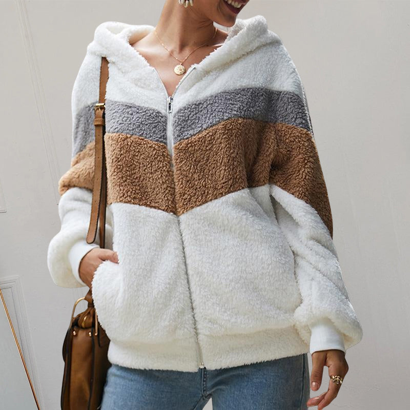 Plush Contrast Zip Sweatshirt