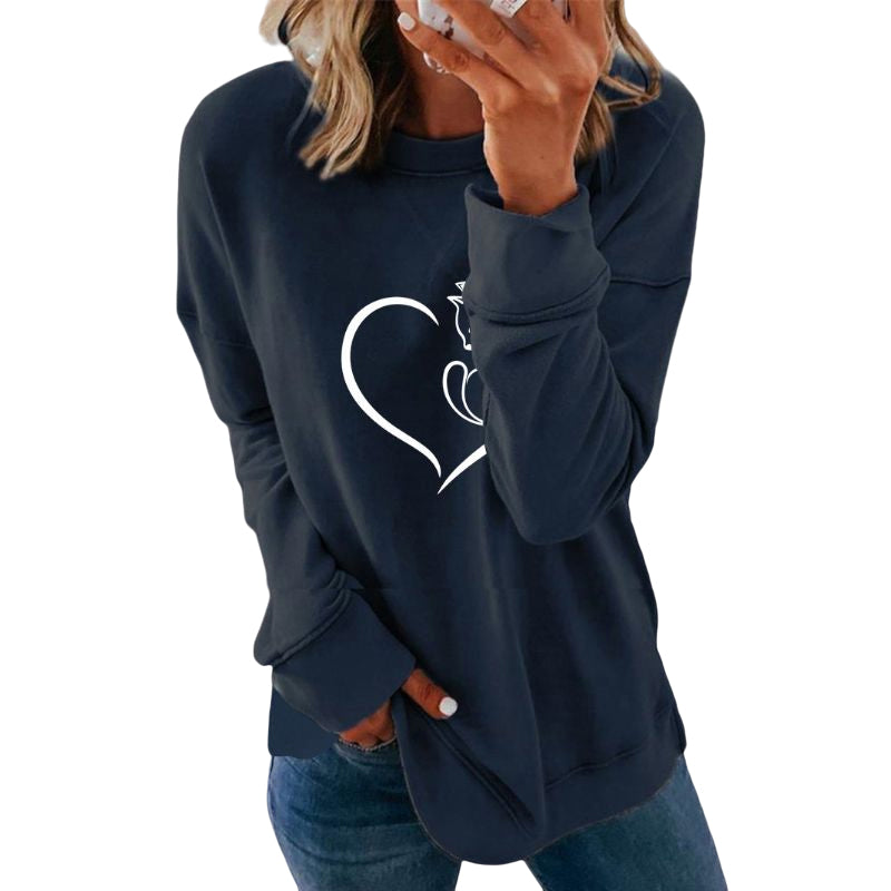 Heart Print Crewneck Sweatshirt