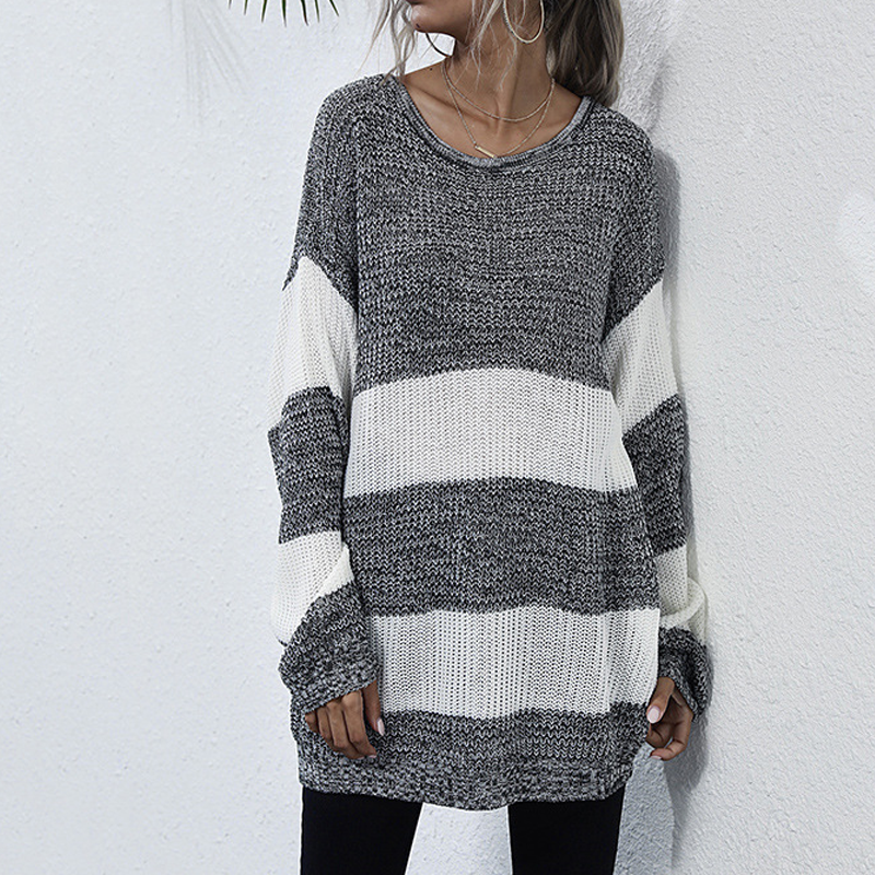 Striped Colorblock Crewneck Sweater