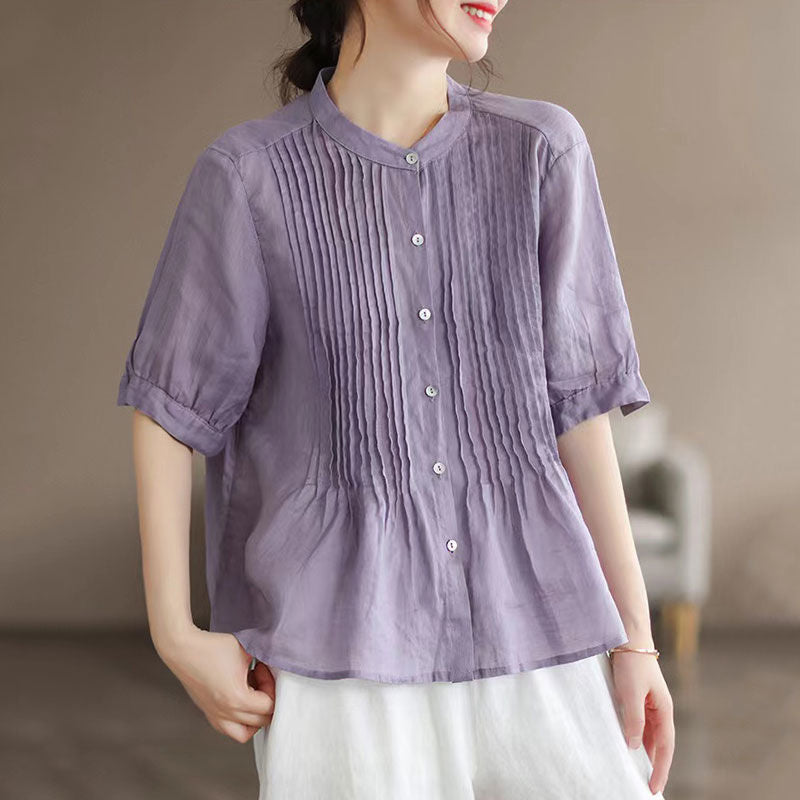 Classic Pleated Temperament Fine-Grained Commuter Shirt