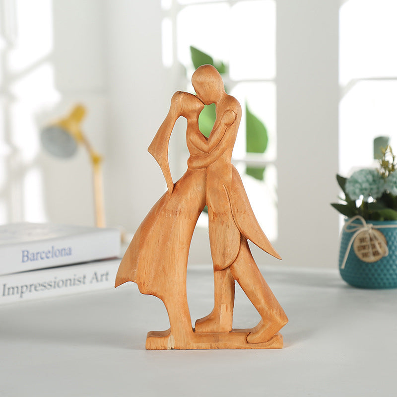 Creative Couple Wood Carving Home Decorative