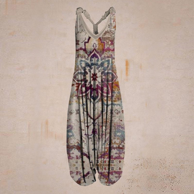 Women Summer Pattern Sleeveless Harem Jumpsuit
