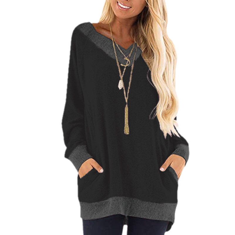 V Neck Contrast Pocket Sweatshirt
