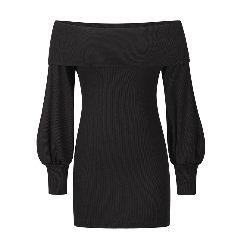 Balloon Sleeve Ribbed Dress