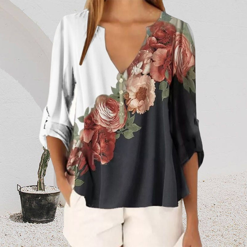 V-neck Printed Chiffon Shirt