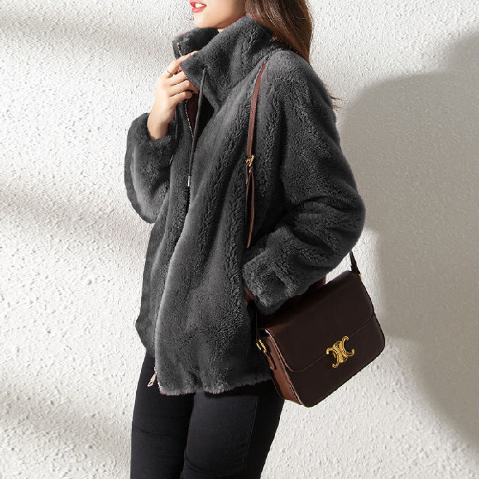 Padded Coat Stand-collar Double-faced Fleece Jacket