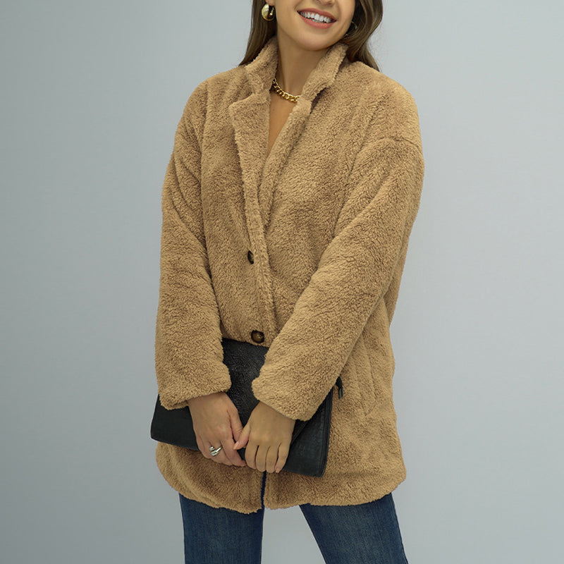 Ladies Double Sided Plush Warm Solid Color Coat