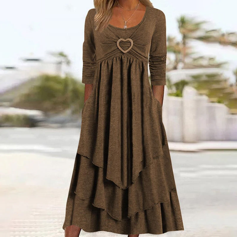 Plain Regular Fit Crew Neck Long Sleeve Casual Midi Dress