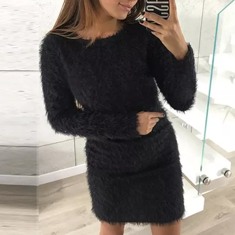 Round Neck Plush Dress