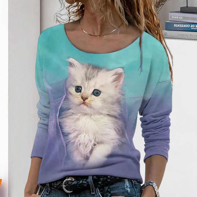 Cat Graphic Long Sleeve T-Shirt