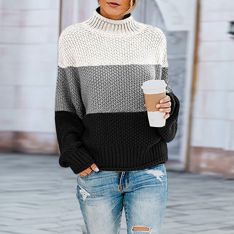 Thick Line Colorblock Turtleneck Sweater