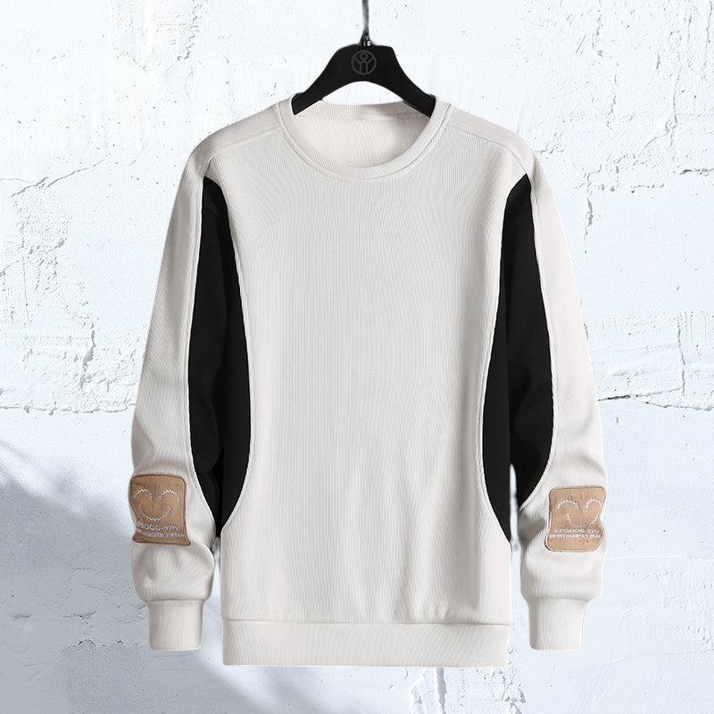 Thread Embroidery Colorblock Pullover Sweatshirt
