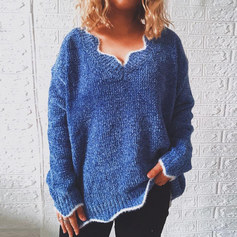 V Neck Long Sleeve Casual Pullover Sweater