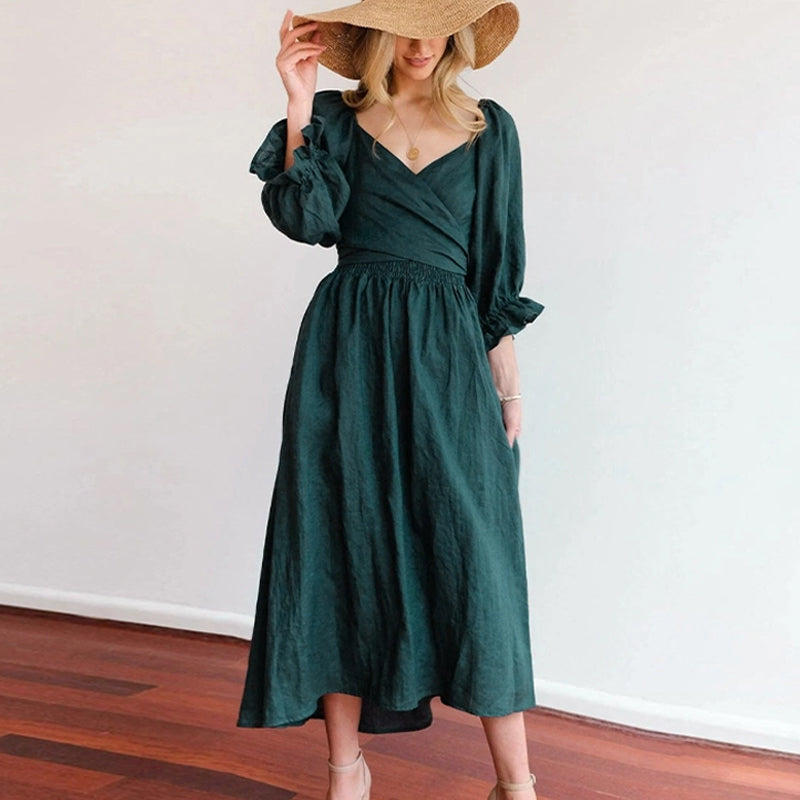 French Ruffled Lantern Sleeves Multi-wear Dress