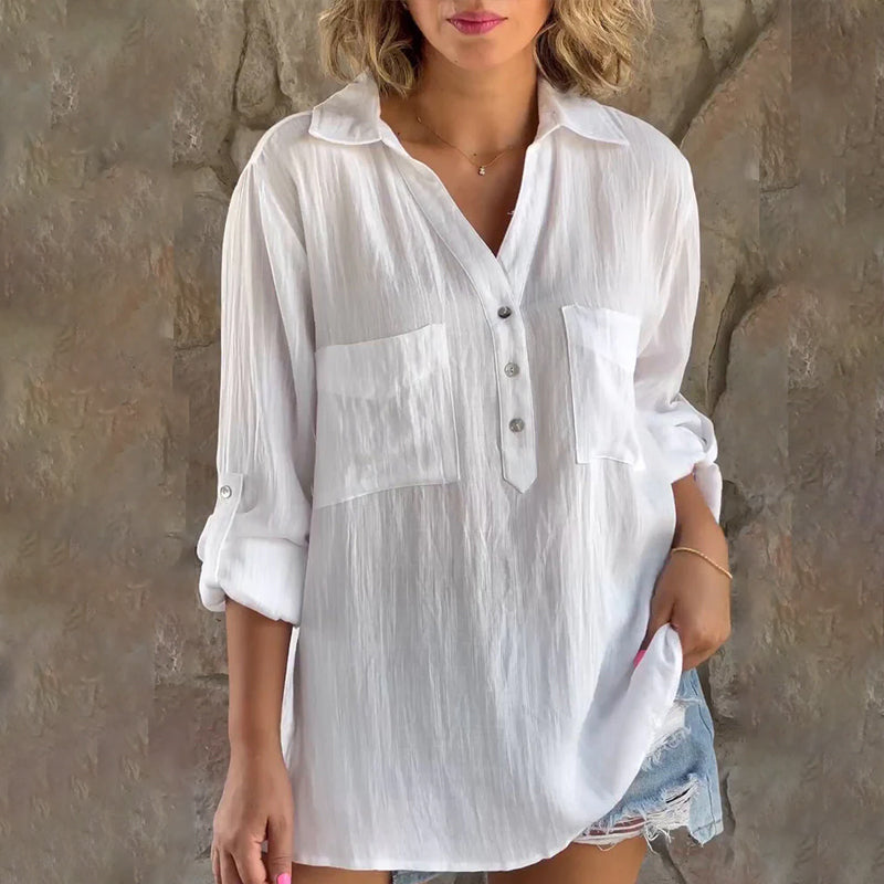 Solid Color Blouse with V-neck