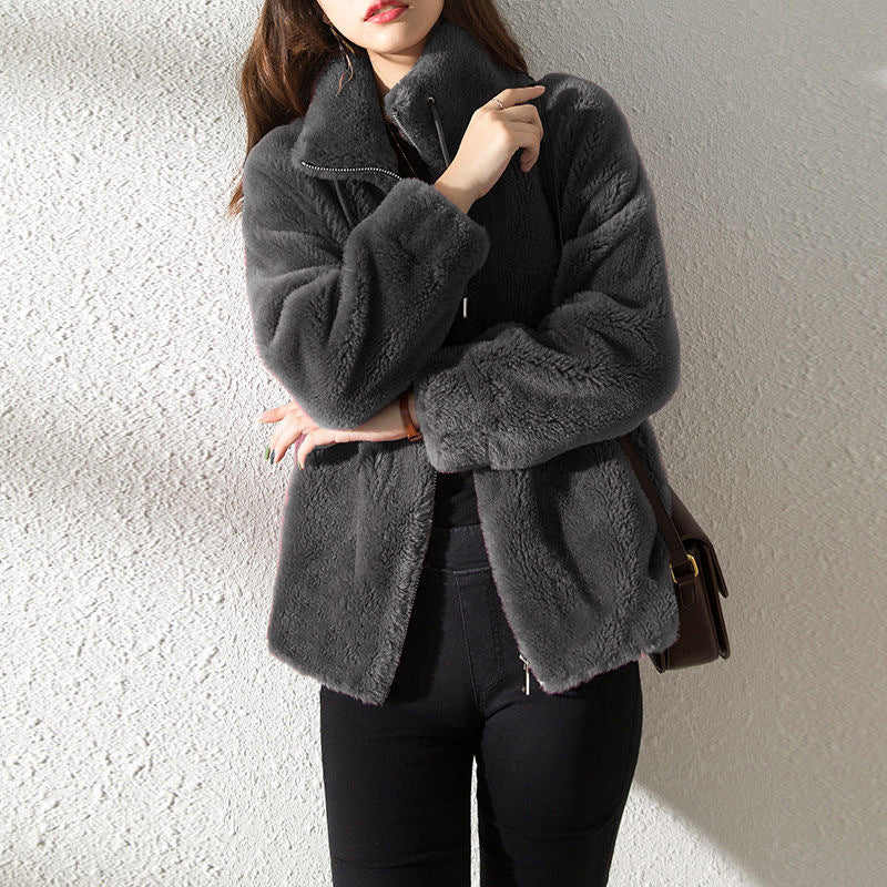 Padded Coat Stand-collar Double-faced Fleece Jacket