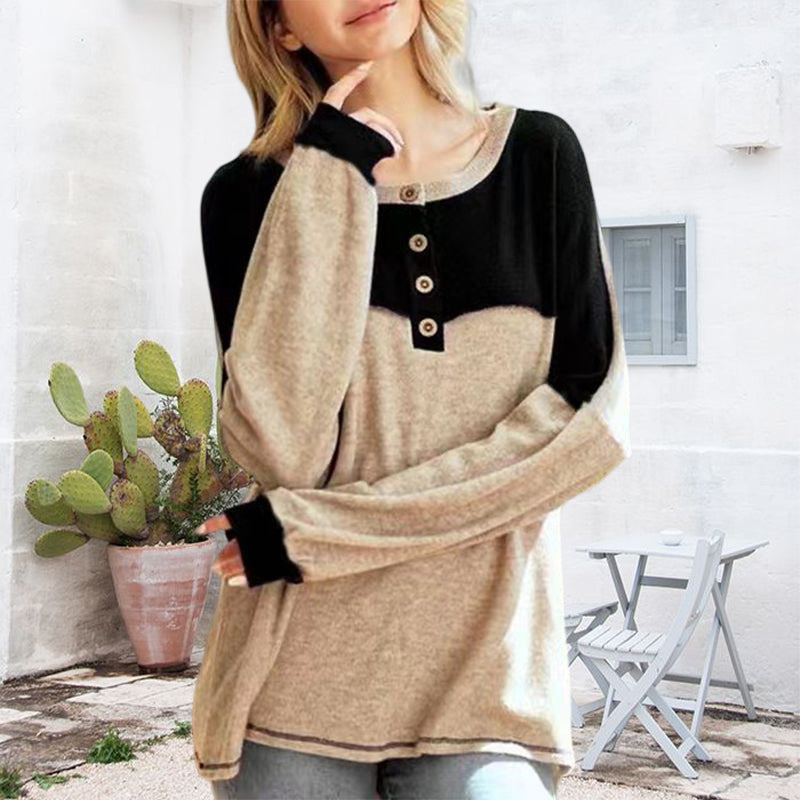 Round Neck Button Long Sleeve Shirt