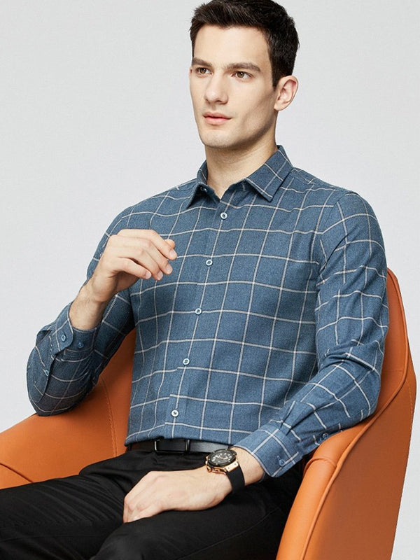 Men's Business Casual Plaid Long Sleeve Shirt