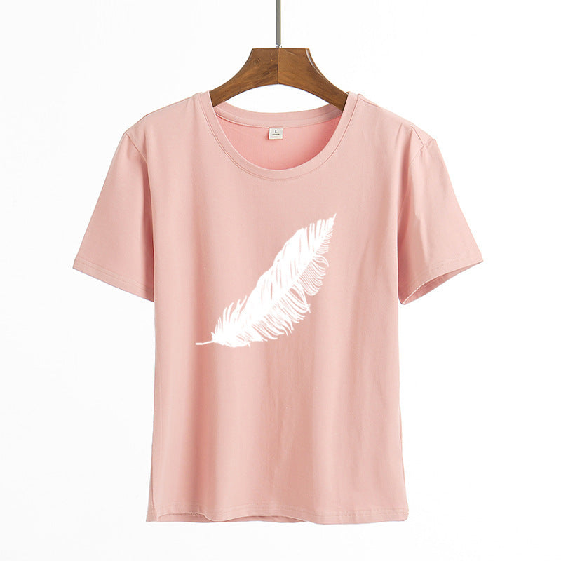 Feather Print Short Sleeve T-Shirt
