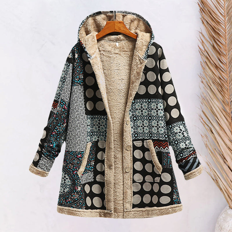 Cotton Linen Print Hooded Sweater Jacket