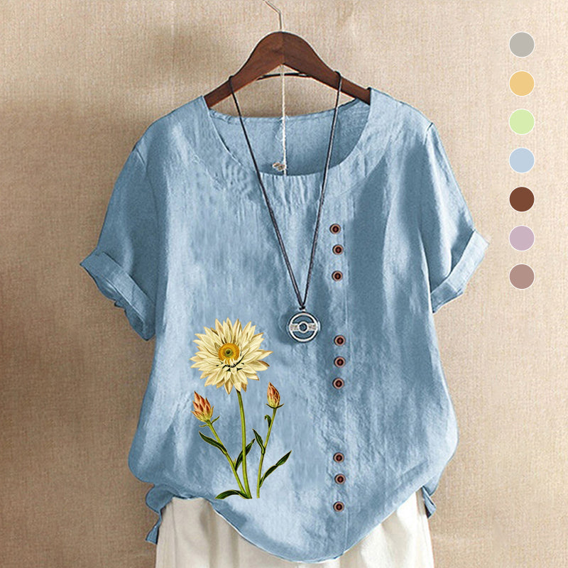 Women's Printed Cotton Linen Loose Casual Shirt