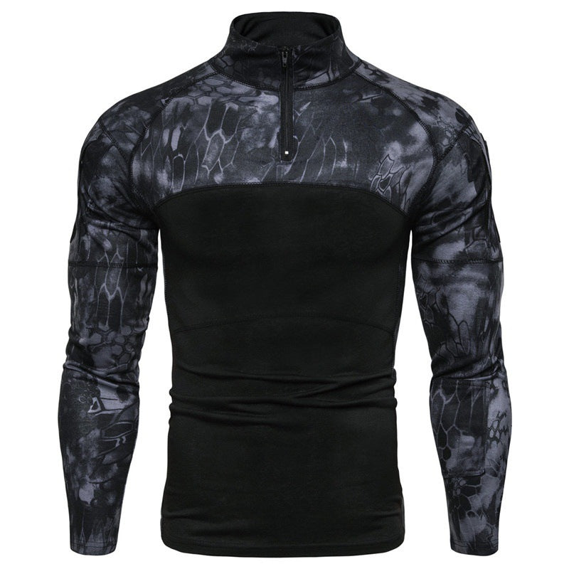 Camo Stand Collar Cotton Tactical T-Shirt