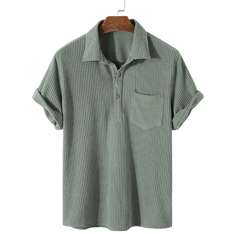 Men's Solid Color Waffle Casual Loose T-Shirt