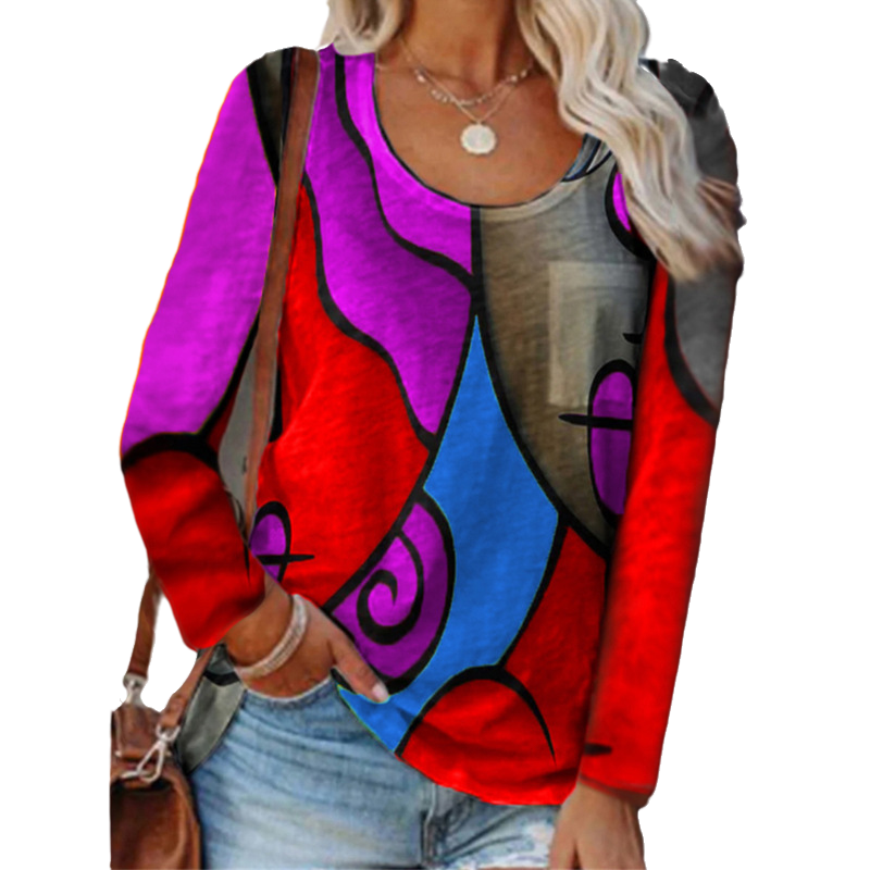 Casual Color Block Long Sleeve T-Shirt