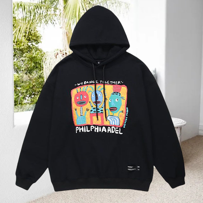 Ladies Autumn Cartoon Graffiti Print Hoodie