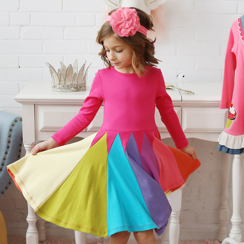 Round Neck Spelling Color Rainbow Princess Dress