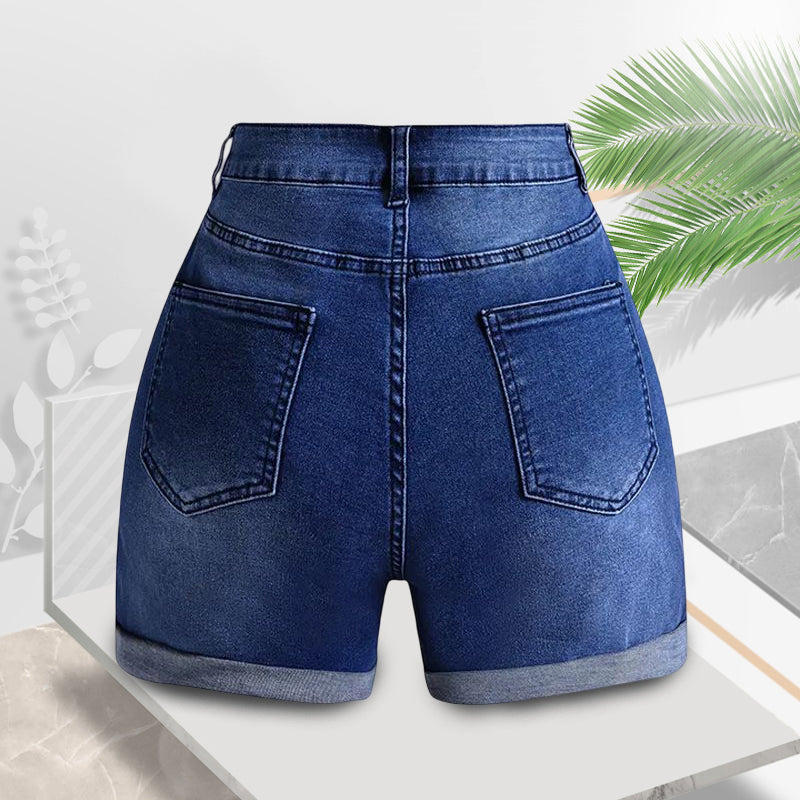 Roll Hem High Waist Denim Shorts