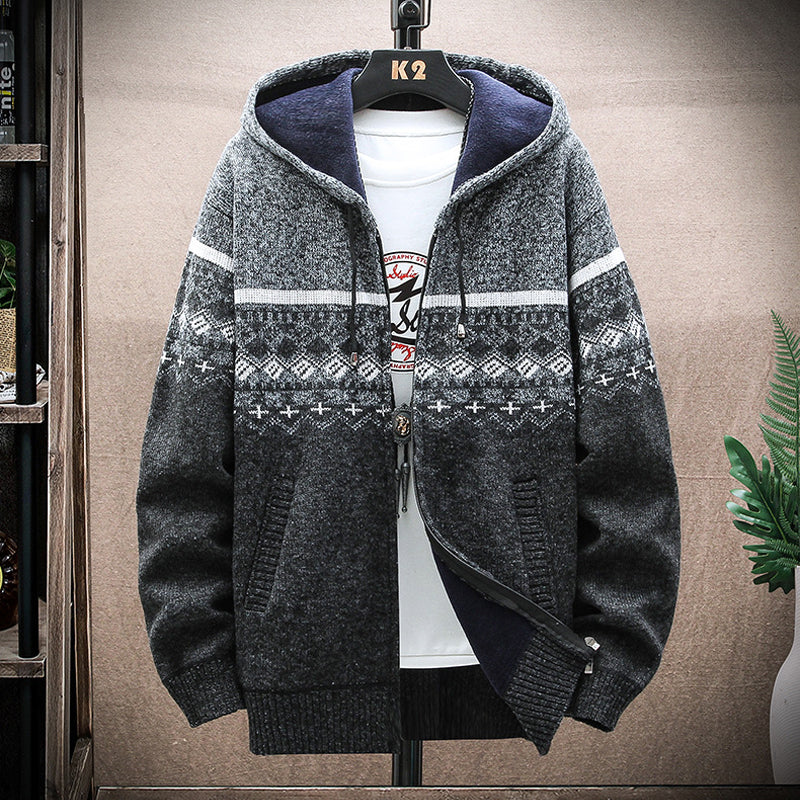 Hooded Cardigan Knitted Sweater