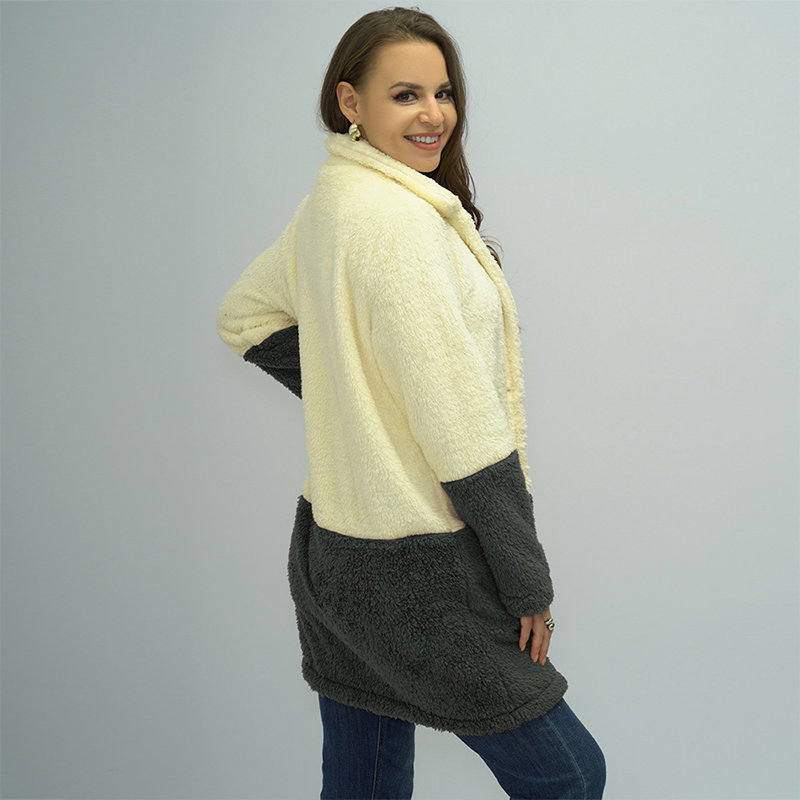 Ladies Colorblock Lapel Double Face Fleece Jacket