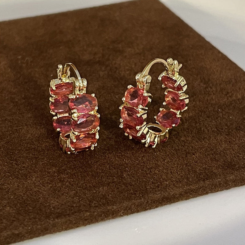 Exquisite Red Zircon Hoop Earrings