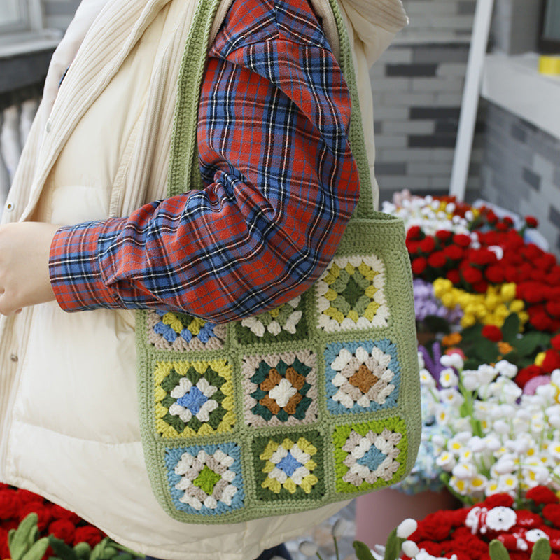 Checkered Knit Shoulder Bag