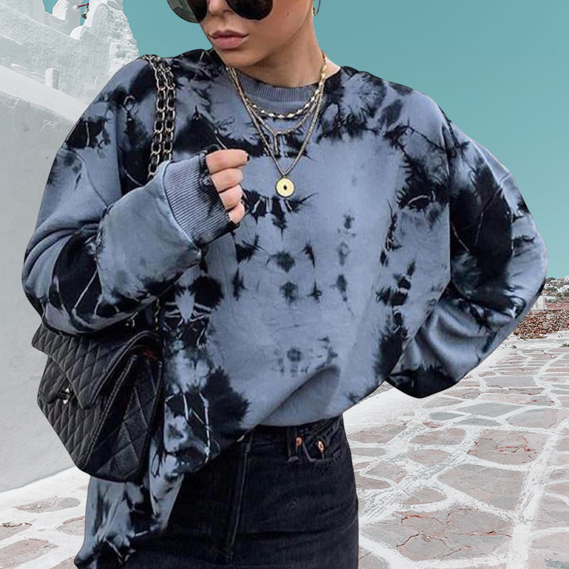 Loose Crew Neck Sweatshirt For Women In Tie-dye Style