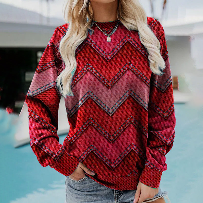 Women's Wavy Denim Print Casual Long Sleeve Sweater