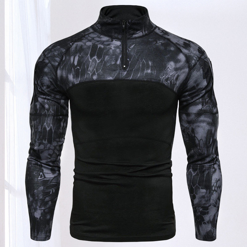 Camo Stand Collar Cotton Tactical T-Shirt