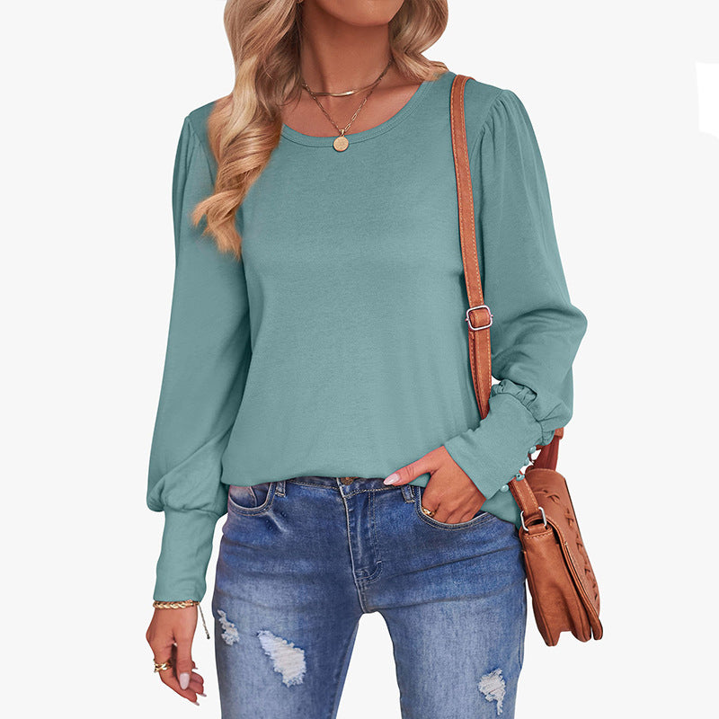 Puff Sleeve Crew Neck Loose Casual T-Shirt